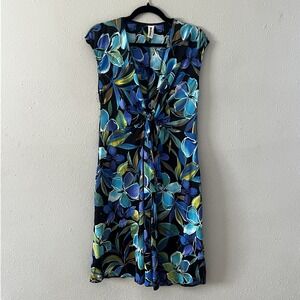 Miraclesuit Floral Kimono Cover Up Blue Black S M Swim Beach Open Front Resort